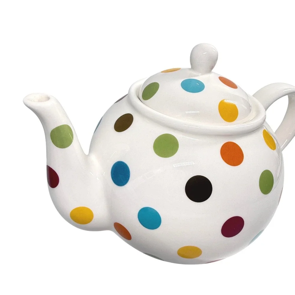 PIER 1 Imports Confetti Teapot Ironstone Multicolor Polka Dot White Glossy 6.5
